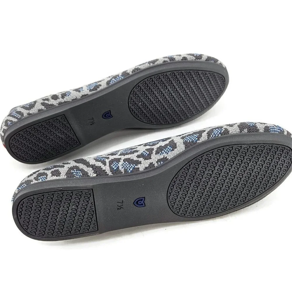 New Rothys The Flat Grey Spotted Womens 7.5 Ballet Flat Shoes Leopard